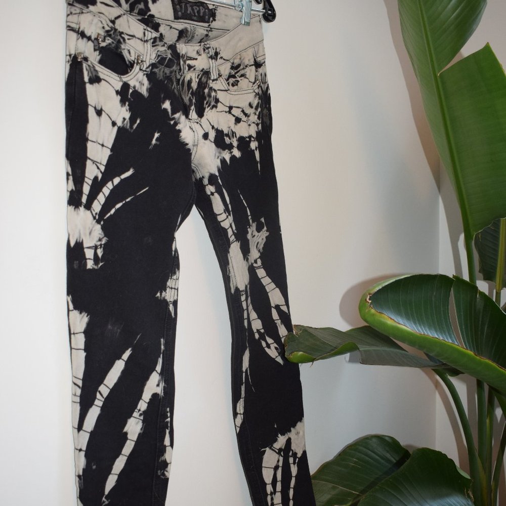 Edgy Black and White Tie Dye Stretchy Jeans